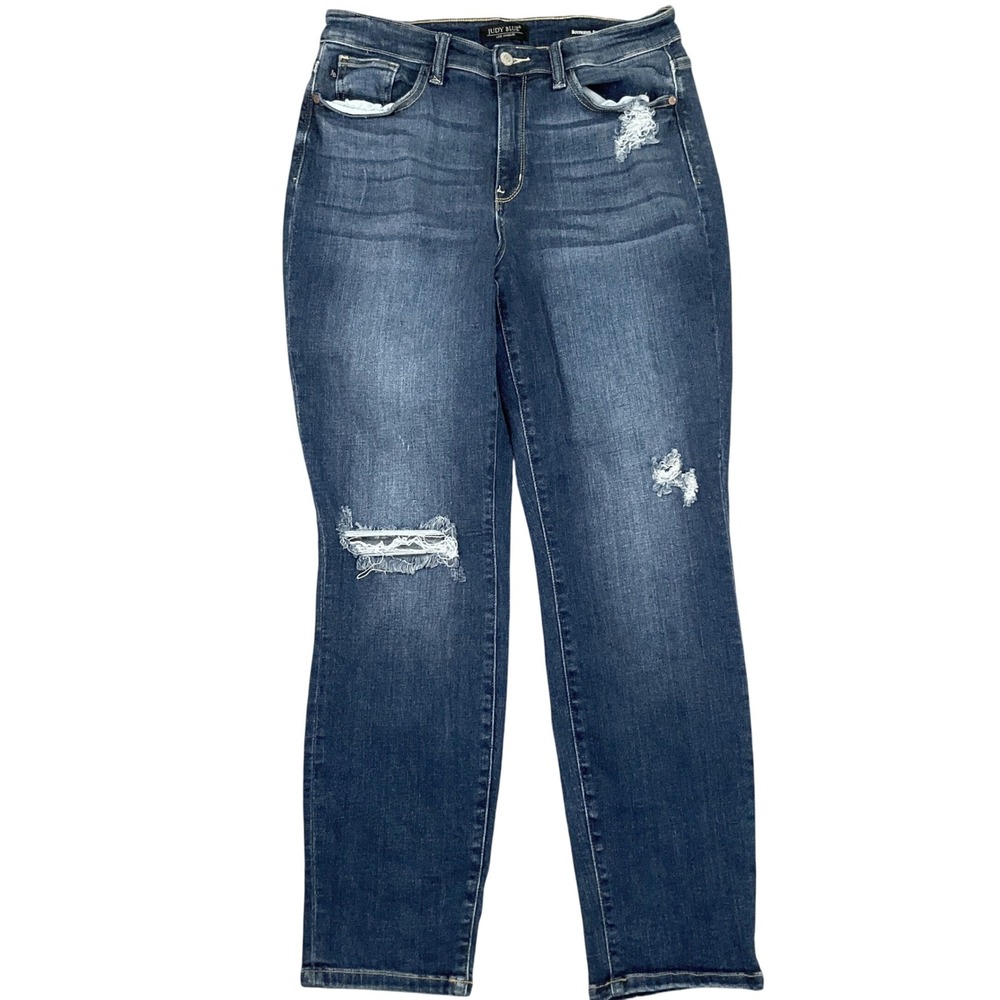 Judy Blue Jeans Women 9/29 Dark Blue Boyfriend Fit Distressed JB82328MD Denim